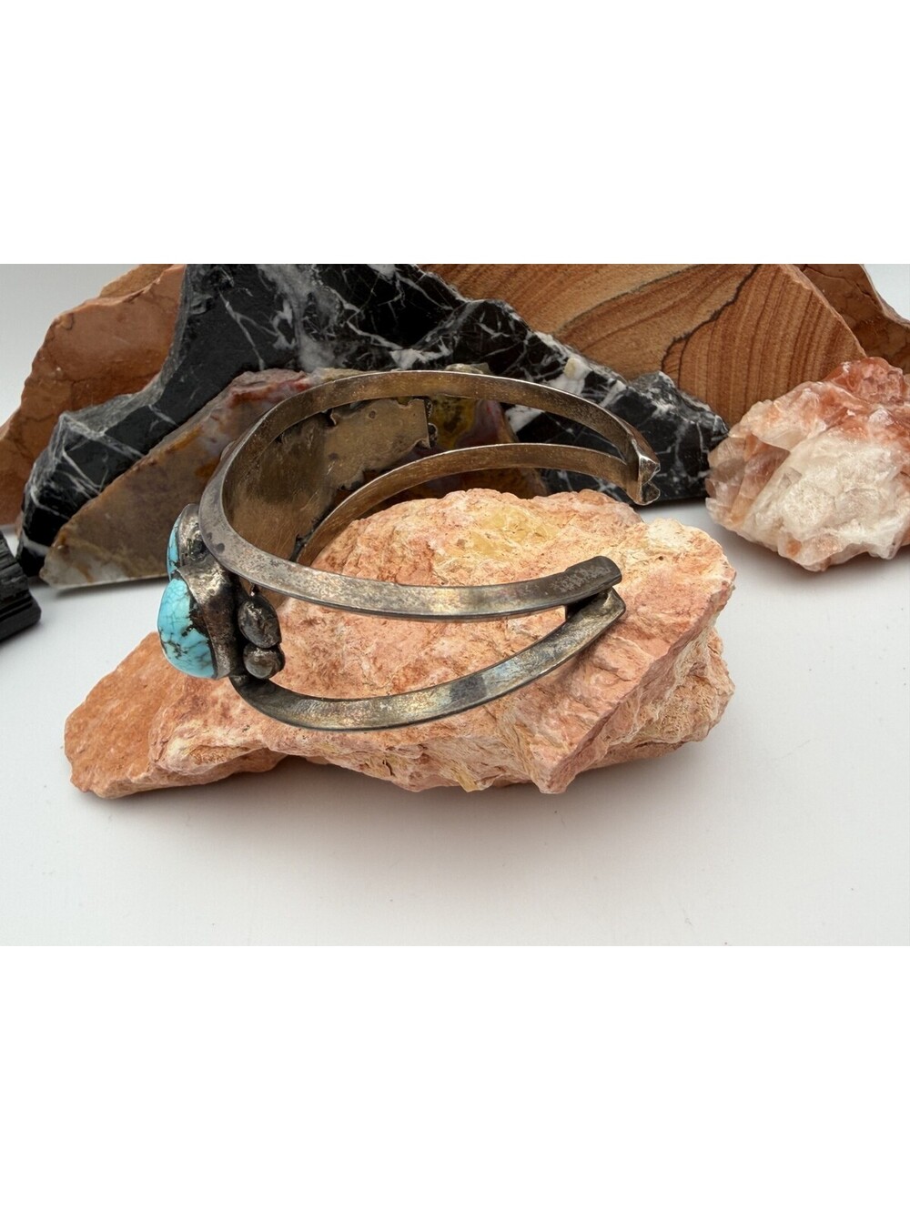 Vintage Native American Turquoise Multi-Stone Sterling Silver Cuff Bracelet - Picture 4 of 9